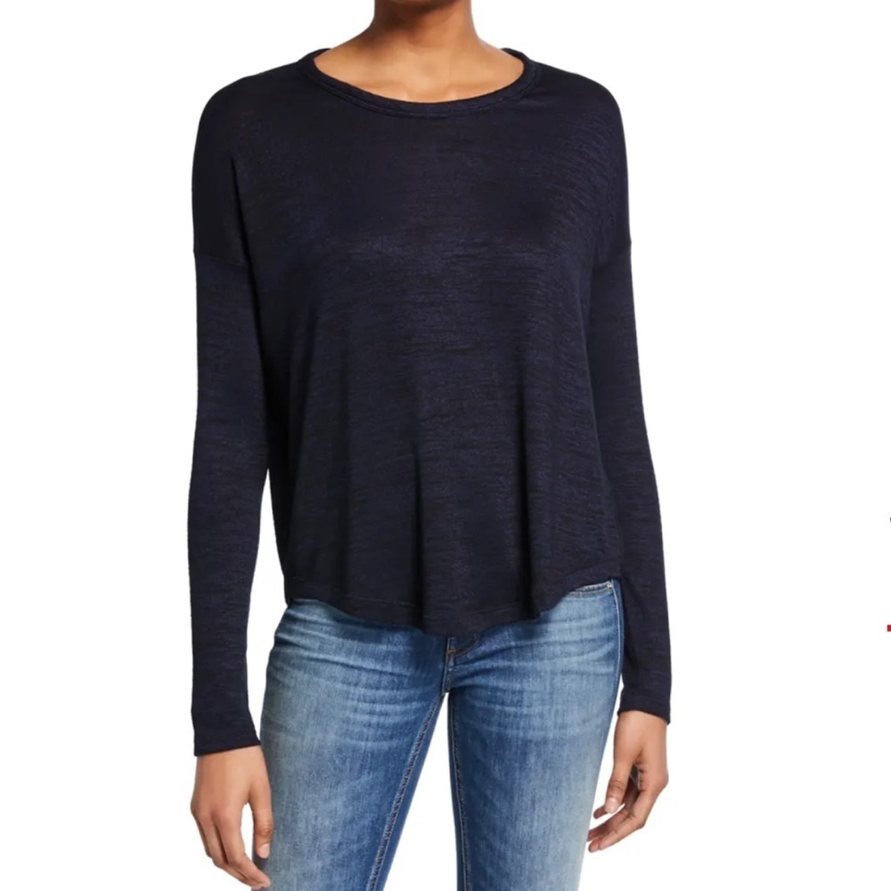 Rag & Bone Hudson Crewneck Long-Sleeve Top Midnight Blue/Black Marled Knit- S